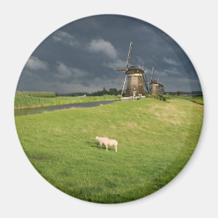 Schapen met windmolens onder donkere wolken magneet