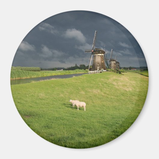 Schapen met windmolens onder donkere wolken magneet (Voorkant)