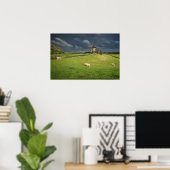 Schapen met windmolens onder donkere wolken poster (Thuiskantoor)