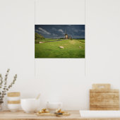 Schapen met windmolens onder donkere wolken poster (Keuken)