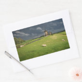 Schapen met windmolens onder donkere wolken rechthoekige sticker (Envelop)