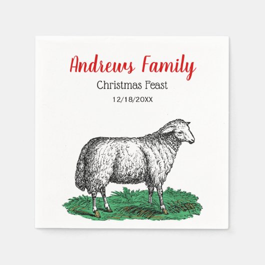  schapen Ooien landbouwhuisdieren die C-mas tekene Servet (Voorkant)