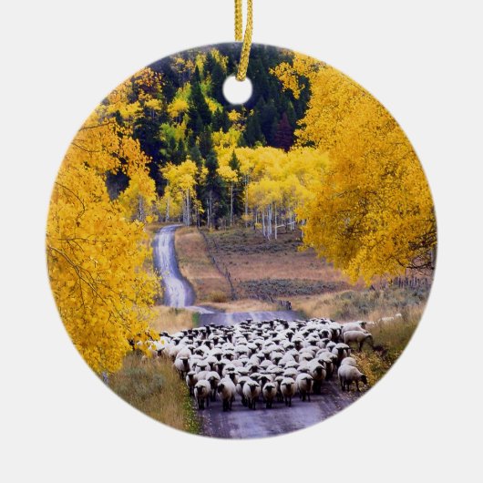 Schapen op Country Road Keramisch Ornament (Voorkant)