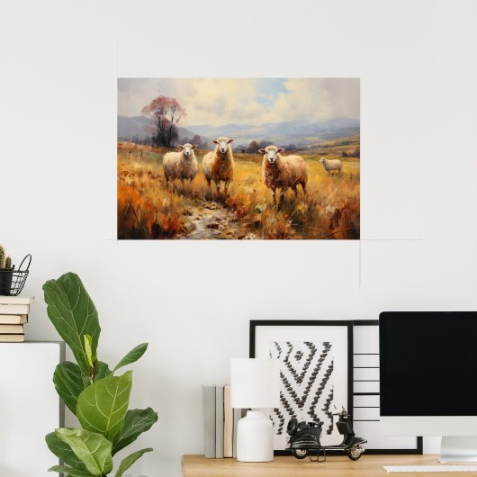 Schapen op Meadow Fine Art Poster (Thuiskantoor)