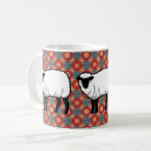 Schapen op  rood patroon koffiemok (Voorkant links)