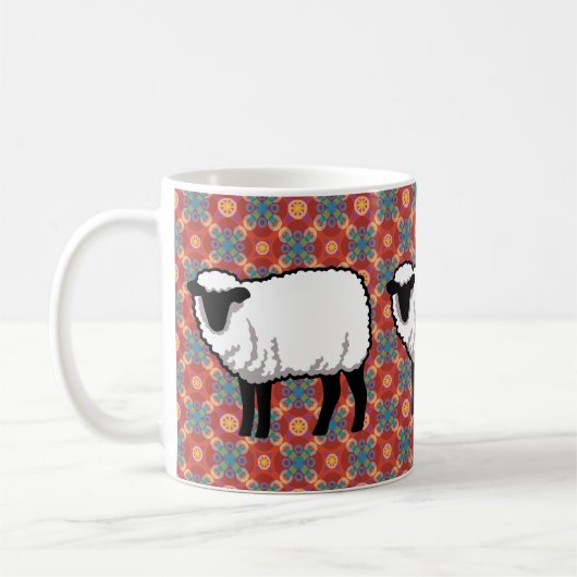 Schapen op  rood patroon koffiemok (Links)