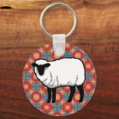 Schapen op  rood patroon sleutelhanger (Voorkant)