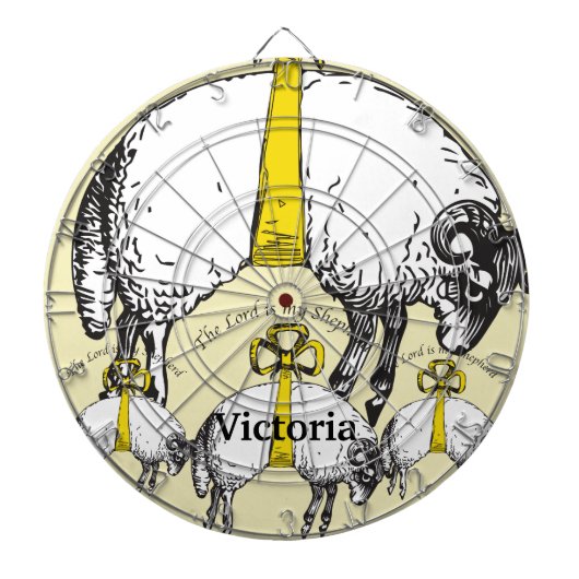 Schapen opknoping door gele linten dartbord (Voorkant)