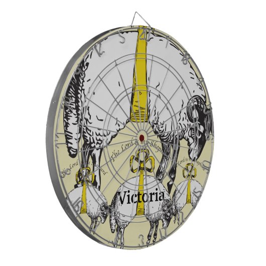 Schapen opknoping door gele linten dartbord (Voorkant Links)