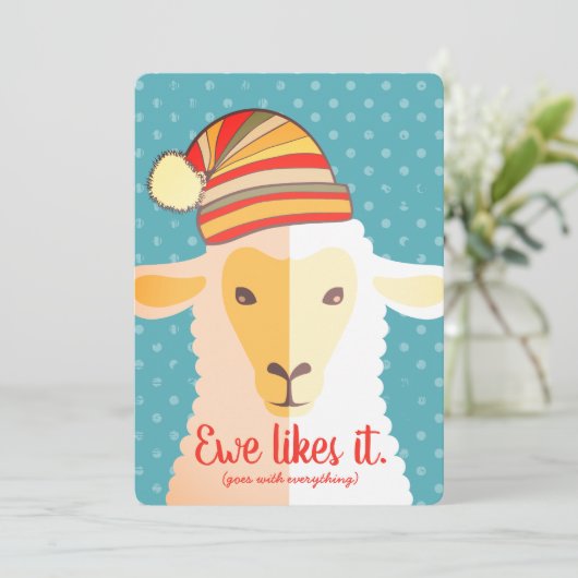 Schapen pet breien haakwerk ambachten kerstkaart (Staand voorkant)