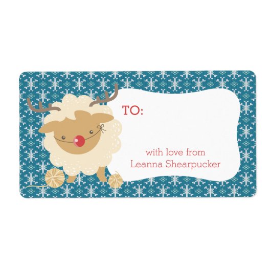 Schapen rendieren gewei breien haakwerk Kerstmis Etiket (Voorkant)