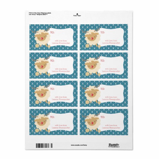 Schapen rendieren gewei breien haakwerk Kerstmis Etiket (Full Sheet)