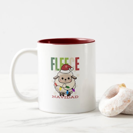 Schapen Schattige Fleece Navidad Christmas Pun Mok (Met donut)