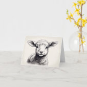 Schapen Schets Pasen Kaart (Gele Bloem)