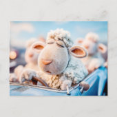 Schapen slapen op auto stuurwiel illustratie feestdagenkaart (Voorkant)