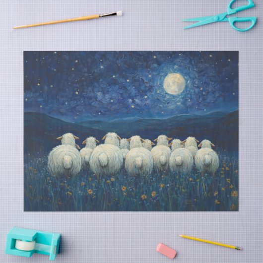 Schapen Sterrennacht olieverfschilderij Decoupage Tissuepapier (Craft)