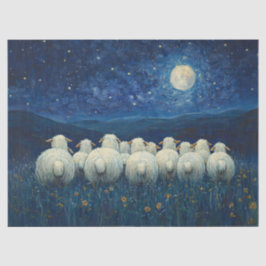 Schapen Sterrennacht olieverfschilderij Decoupage Tissuepapier