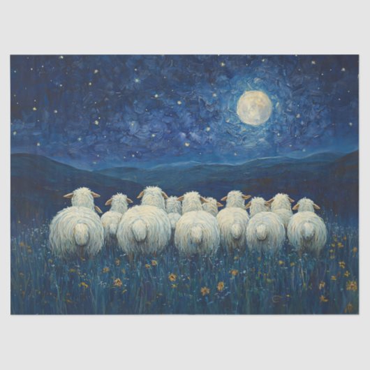 Schapen Sterrennacht olieverfschilderij Decoupage Tissuepapier (Voorkant)