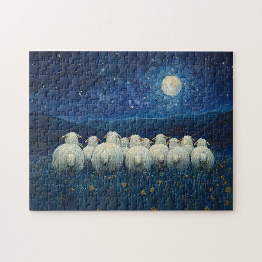 Schapen Sterrennacht olieverfschilderij Legpuzzel (Horizontaal)