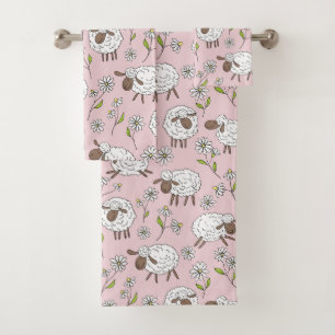 Schapen tellen op katoenen snoep roze bad handdoek