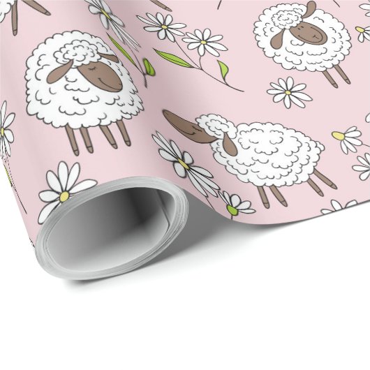 Schapen tellen op katoenen snoep roze cadeaupapier (Rol Hoek)