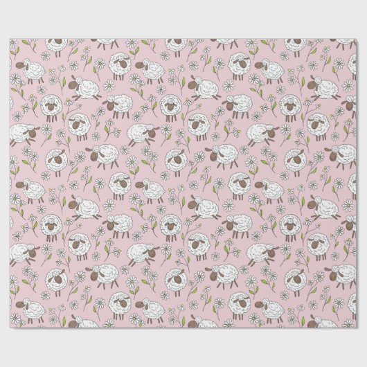 Schapen tellen op katoenen snoep roze cadeaupapier (Vlak)