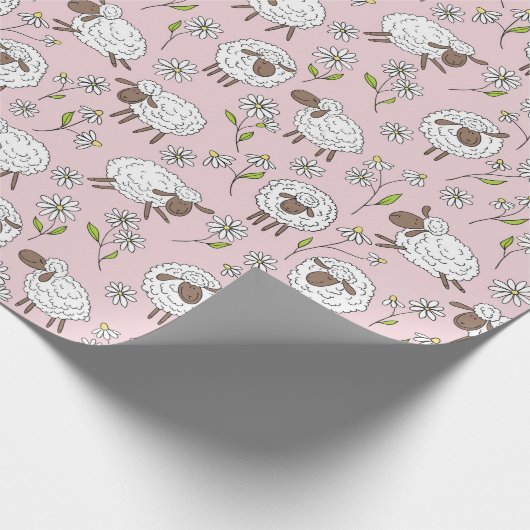 Schapen tellen op katoenen snoep roze cadeaupapier (Hoek)