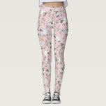 Schapen tellen op katoenen snoep roze leggings<br><div class="desc">Handgeschilderde schattige doodle schapen en madeliefjes</div>