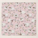 Schapen tellen op katoenen snoep roze sjaal<br><div class="desc">Handgeschilderde schattige doodle schapen en madeliefjes</div>