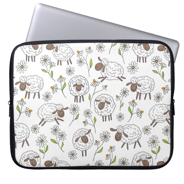 Schapen tellen op wit laptop sleeve (Voorkant)