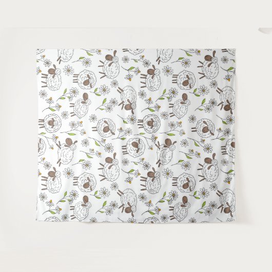 Schapen tellen op wit wandkleed (Voorkant (horizontaal))