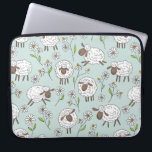 Schapen tellen op zee glasblauw laptop sleeve<br><div class="desc">Handgeschilderde schattige doodle schapen en madeliefjes</div>