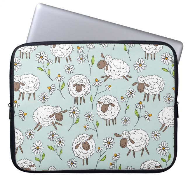 Schapen tellen op zee glasblauw laptop sleeve (Voorkant)