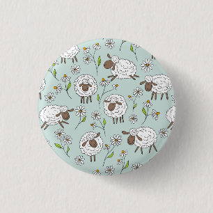 Schapen tellen op zee glasblauw ronde button 3,2 cm