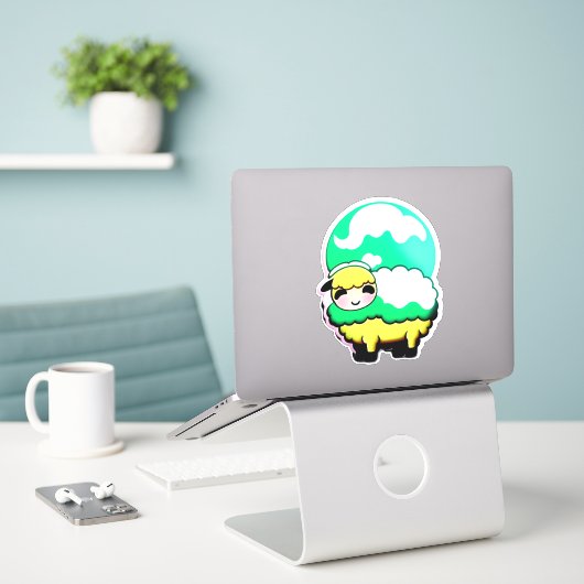 Schapen-thema Stickers Flock to Fun (Laptop op bureau)