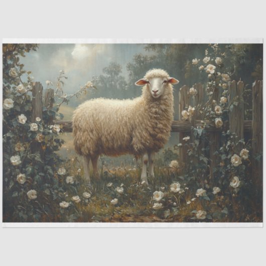  schapen tussen witte bloemen schilderen tissuepapier (Voorkant)