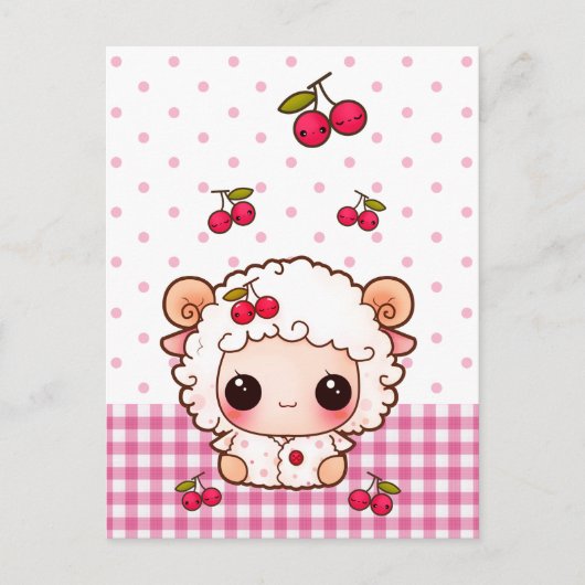 Schapen van de Cute baby met kawaii-kersen Briefkaart (Voorkant)