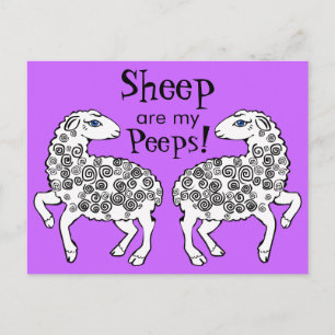 Schapen zijn mijn vrienden! Folk Art Paars Briefkaart