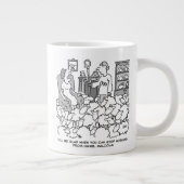 Schapenboer werkt vanuit huis met zijn schapen grote koffiekop (Rechts)