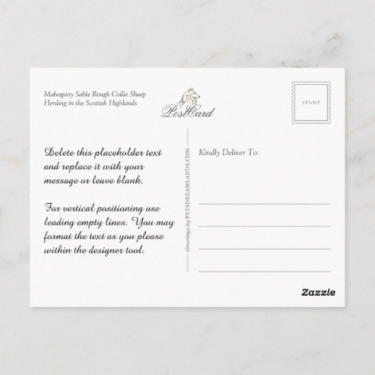 Schapenherder Sable Rough Collie - Collectibel Briefkaart (Achterkant)