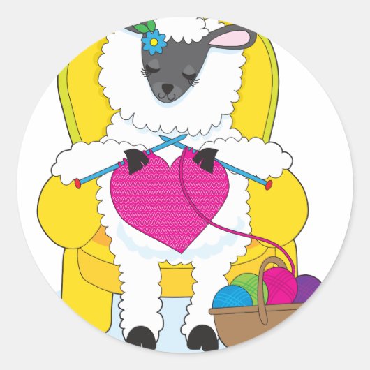 Schapenknitting Heart Ronde Sticker (Voorkant)