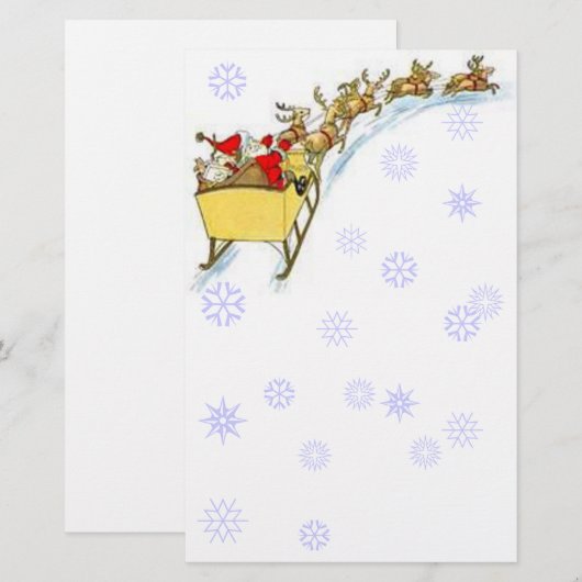 Schapenpapier  Santa Flying Reindeer Sleigh Briefpapier (Voorkant / Achterkant)