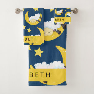 Schapenpatroon, Slapen Schaap, Maan, Jouw naam Bad Handdoek