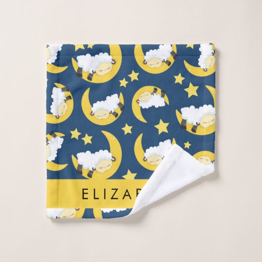 Schapenpatroon, Slapen Schaap, Maan, Jouw naam Bad Handdoek (Wasdoekje)