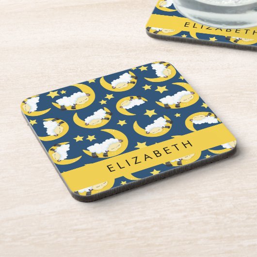 Schapenpatroon, Slapen Schaap, Maan, Jouw naam Bier Onderzetter (Linkerzijde)