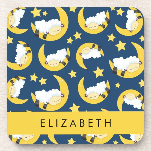 Schapenpatroon, Slapen Schaap, Maan, Jouw naam Bier Onderzetter (Voorkant)