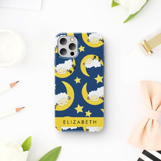 Schapenpatroon, Slapen Schaap, Maan, Jouw naam Case-Mate iPhone Case