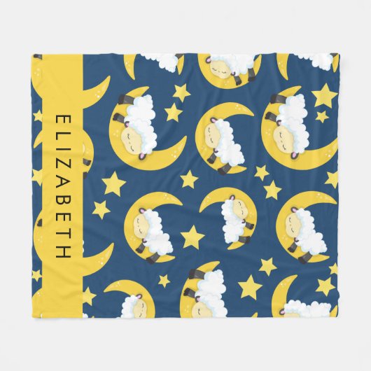 Schapenpatroon, Slapen Schaap, Maan, Jouw naam Fleece Deken (Voorkant (Horizontaal))
