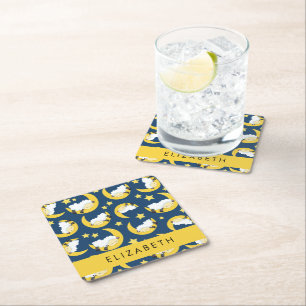 Schapenpatroon, Slapen Schaap, Maan, Jouw naam Kartonnen Onderzetters