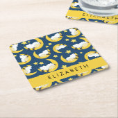 Schapenpatroon, Slapen Schaap, Maan, Jouw naam Kartonnen Onderzetters (Schuin)